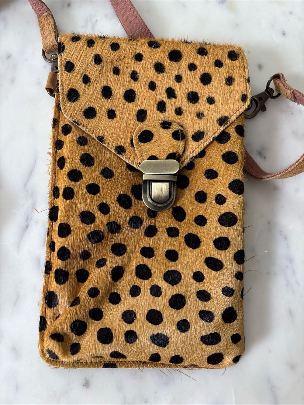 Leopard Spot Crossbody Phone Pouch - Tan and Black